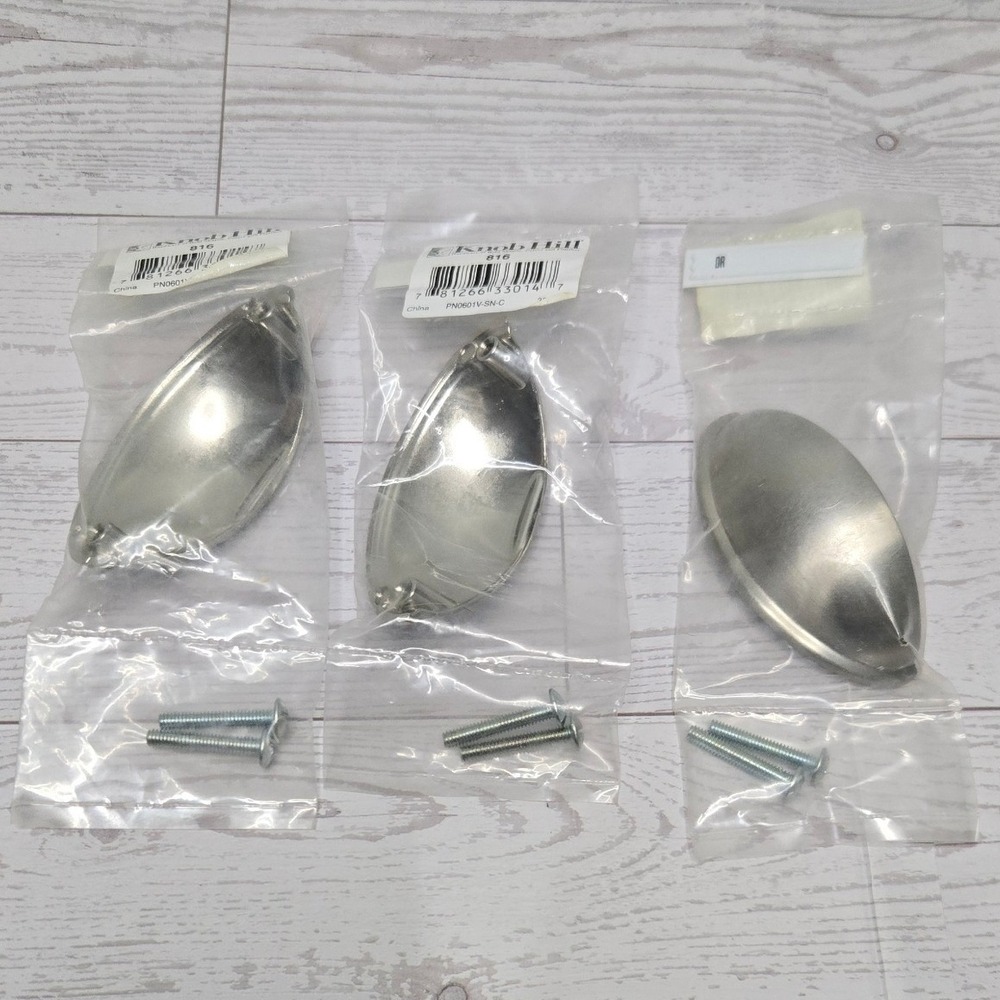 Knob Hill 816 Satin Nickel Cup Pulls PN0601V-SN-C Cabinet Drawer Handles 3 Pack